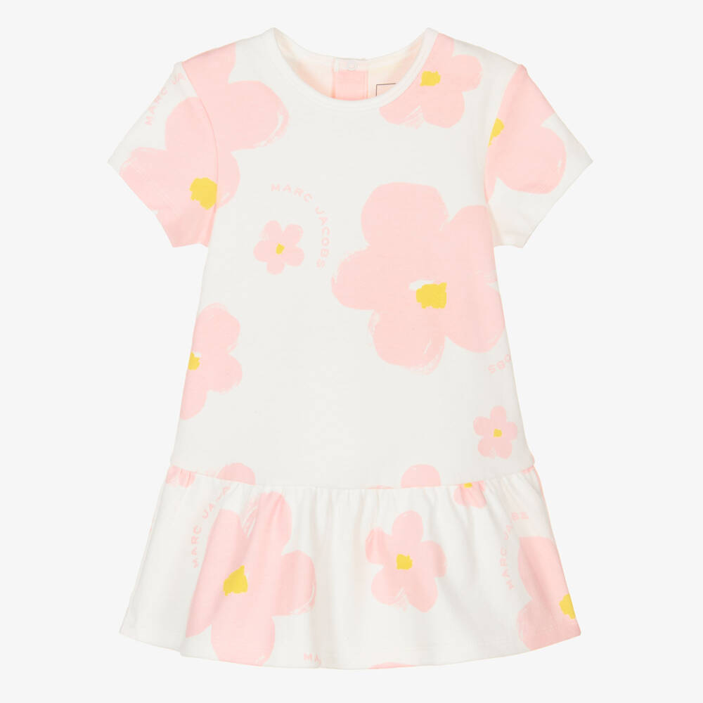 MARC JACOBS-فستان بناتي قطني مزهر بلون العاج والوردي | Childrensalon Outlet