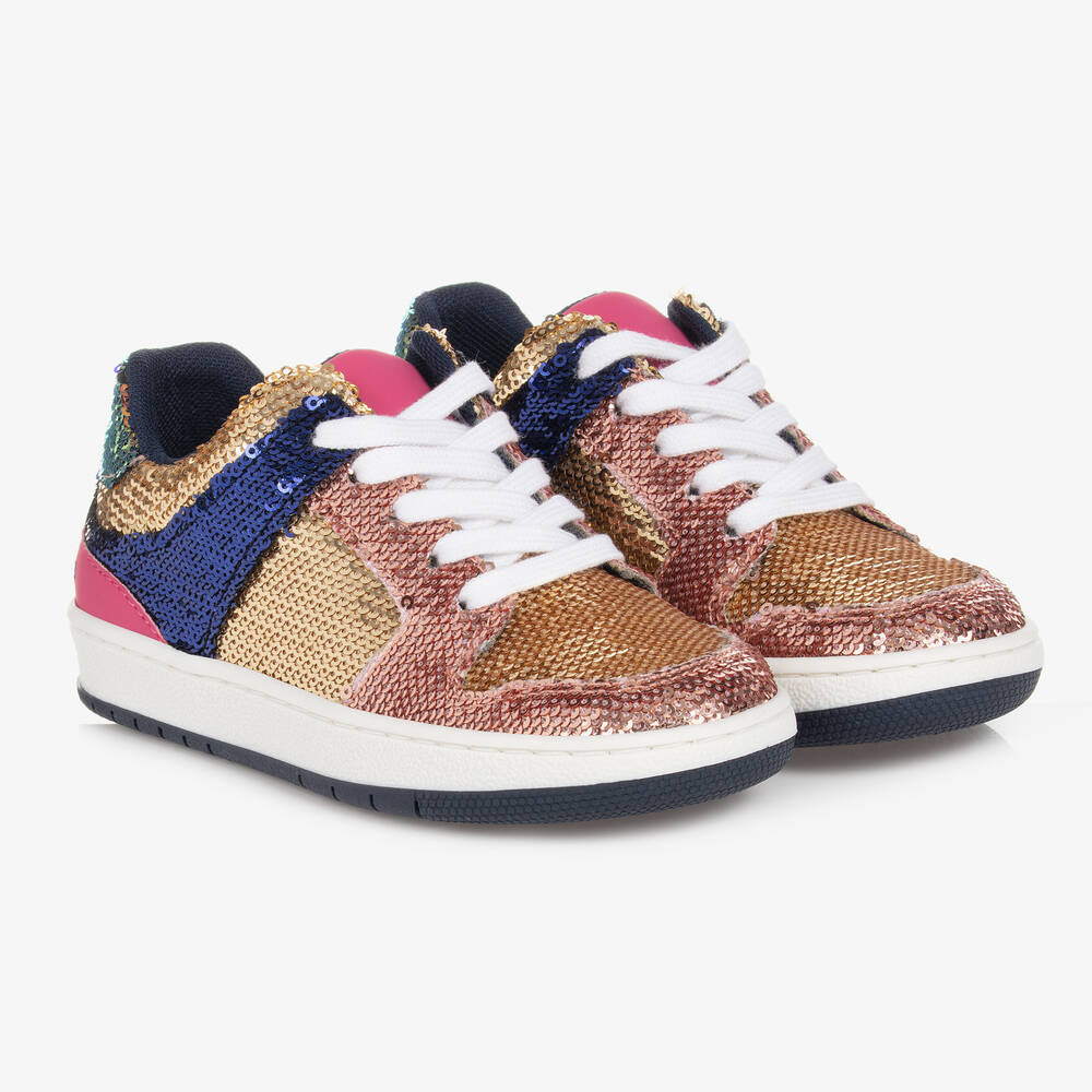 MARC JACOBS Girls Gold Sequin Lace Up Trainers Childrensalon