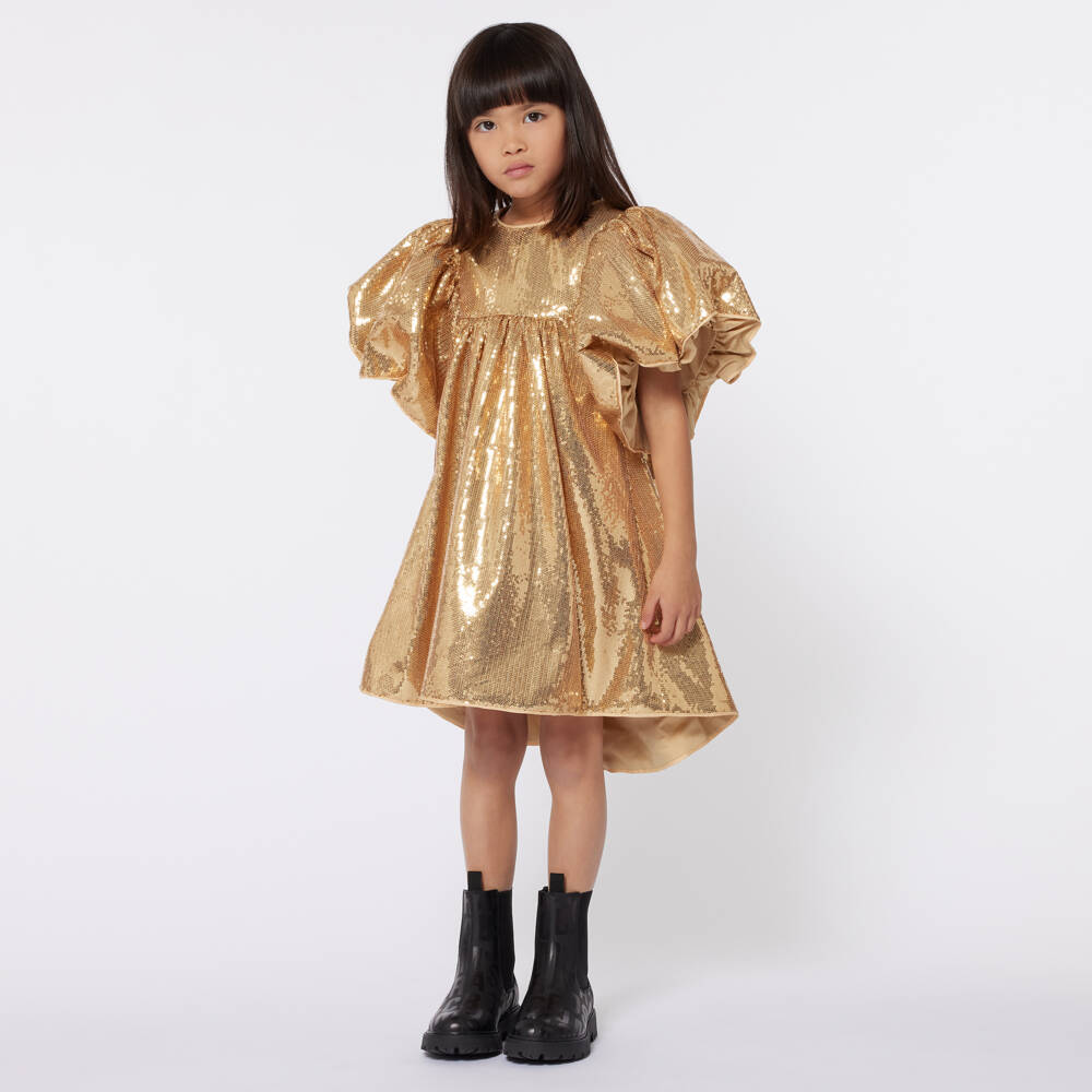 MARC JACOBS-Girls Gold Sequin Puff Dress | Childrensalon Outlet