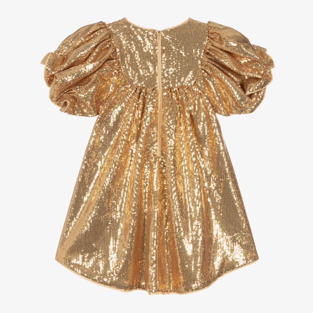 MARC JACOBS-Girls Gold Sequin Puff Dress | Childrensalon Outlet