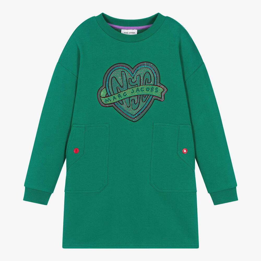 MARC JACOBS - Robe sweat verte en coton à cœur fille | Childrensalon