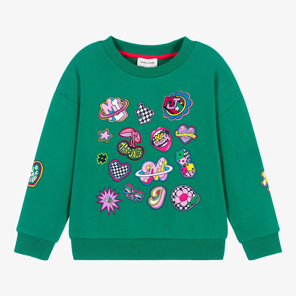 MARC JACOBS - Sweat vert en coton à écussons fille | Childrensalon