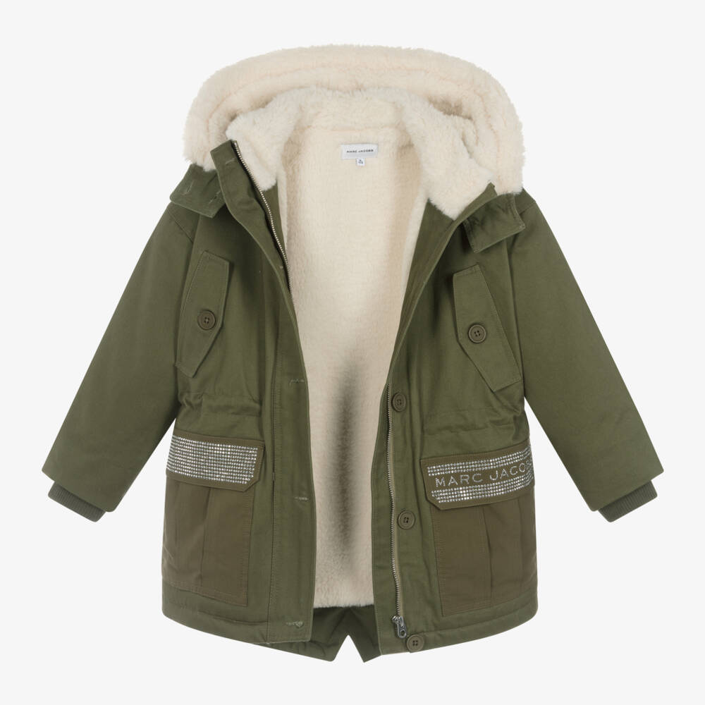 MARC JACOBS-Girls Hooded Green Parka Coat | Childrensalon Outlet