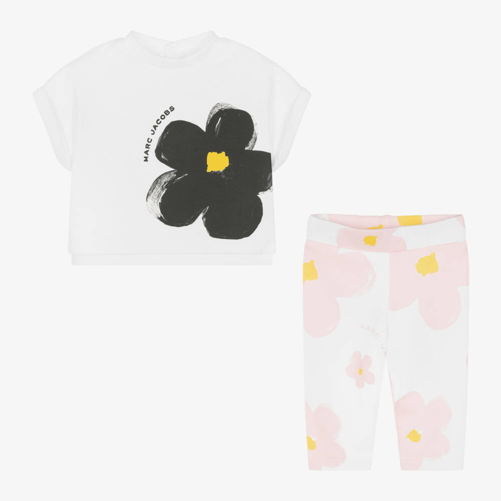 MARC JACOBS-Girls Ivory & Pink Daisy Legging Set | Childrensalon Outlet