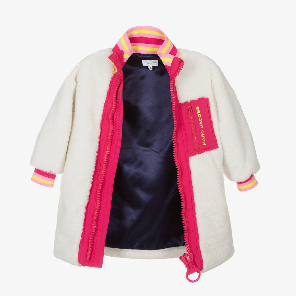 MARC JACOBS Girls Ivory Pink Faux Shearling Coat