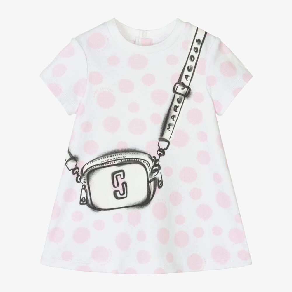 MARC JACOBS Girls Ivory Pink Polka Dot Snapshot Dress Childrensalon Outlet