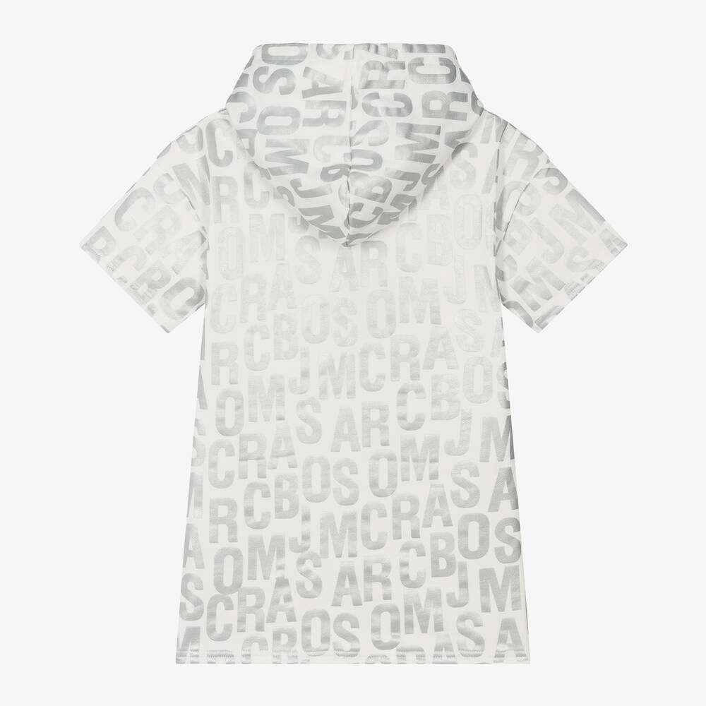 MARC JACOBS-Girls Ivory & Silver Cotton Hooded Dress | Childrensalon Outlet