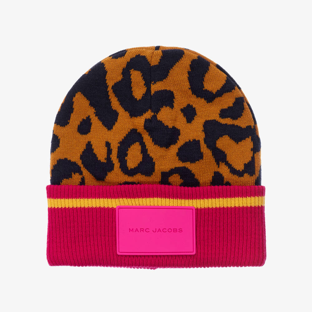 MARC JACOBS-Girls Knitted Cheetah Print Beanie Hat | Childrensalon Outlet