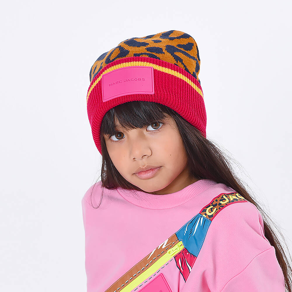 MARC JACOBS-قبعة بيني قطن وصوف محبوك لون برتقالي وأسود | Childrensalon Outlet