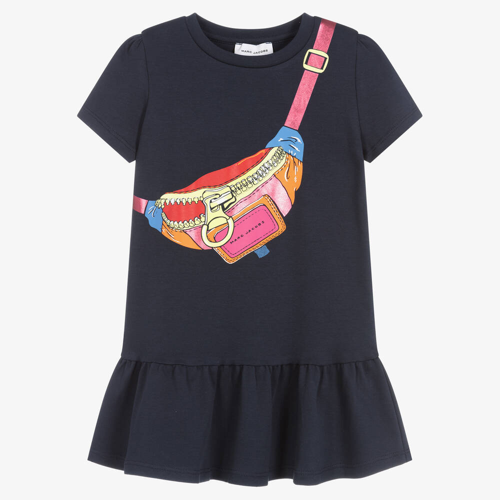 MARC JACOBS - Girls Navy Blue Cotton Belt Bag Dress | Childrensalon