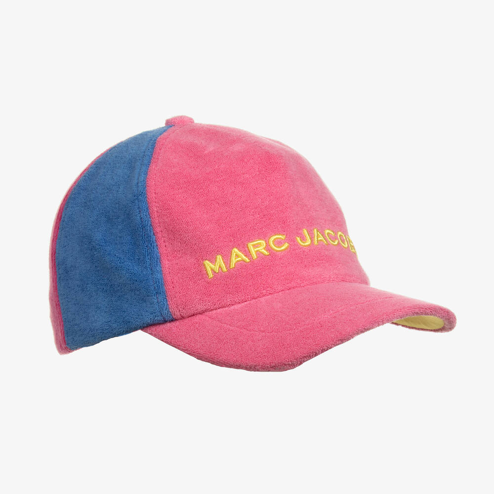 MARC JACOBS - Girls Pink Colourblock Towelling Logo Cap | Childrensalon
