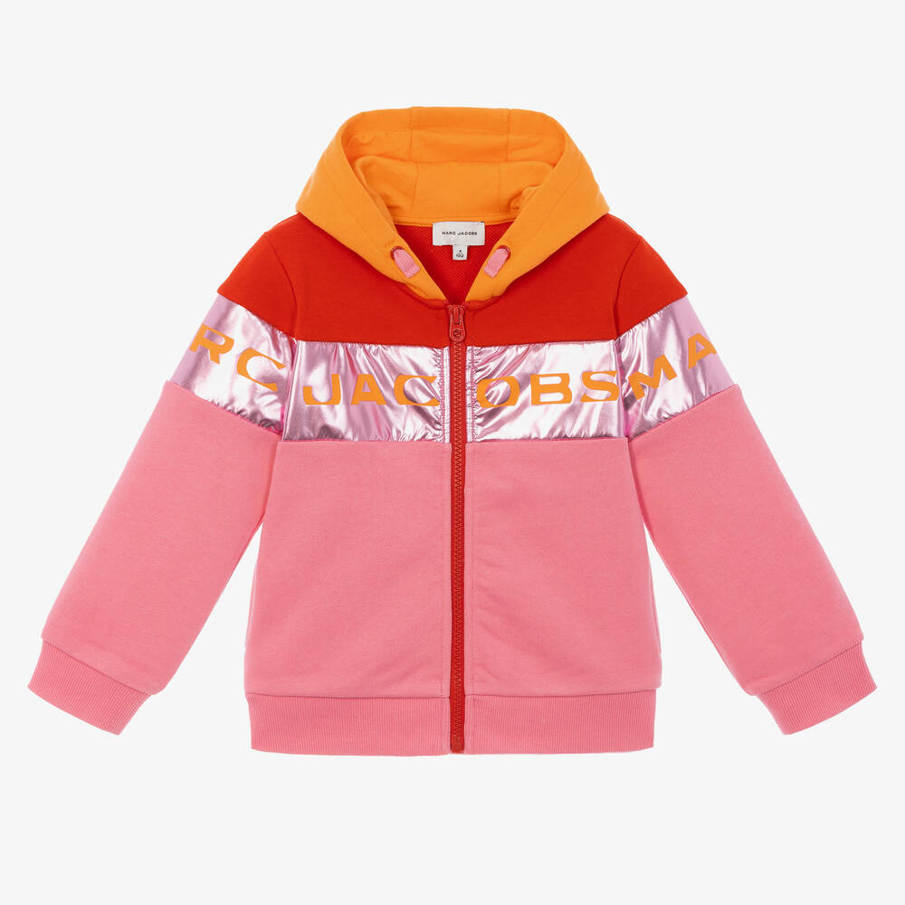 MARC JACOBS - Girls Pink Colourblock Zip-Up Hoodie | Childrensalon