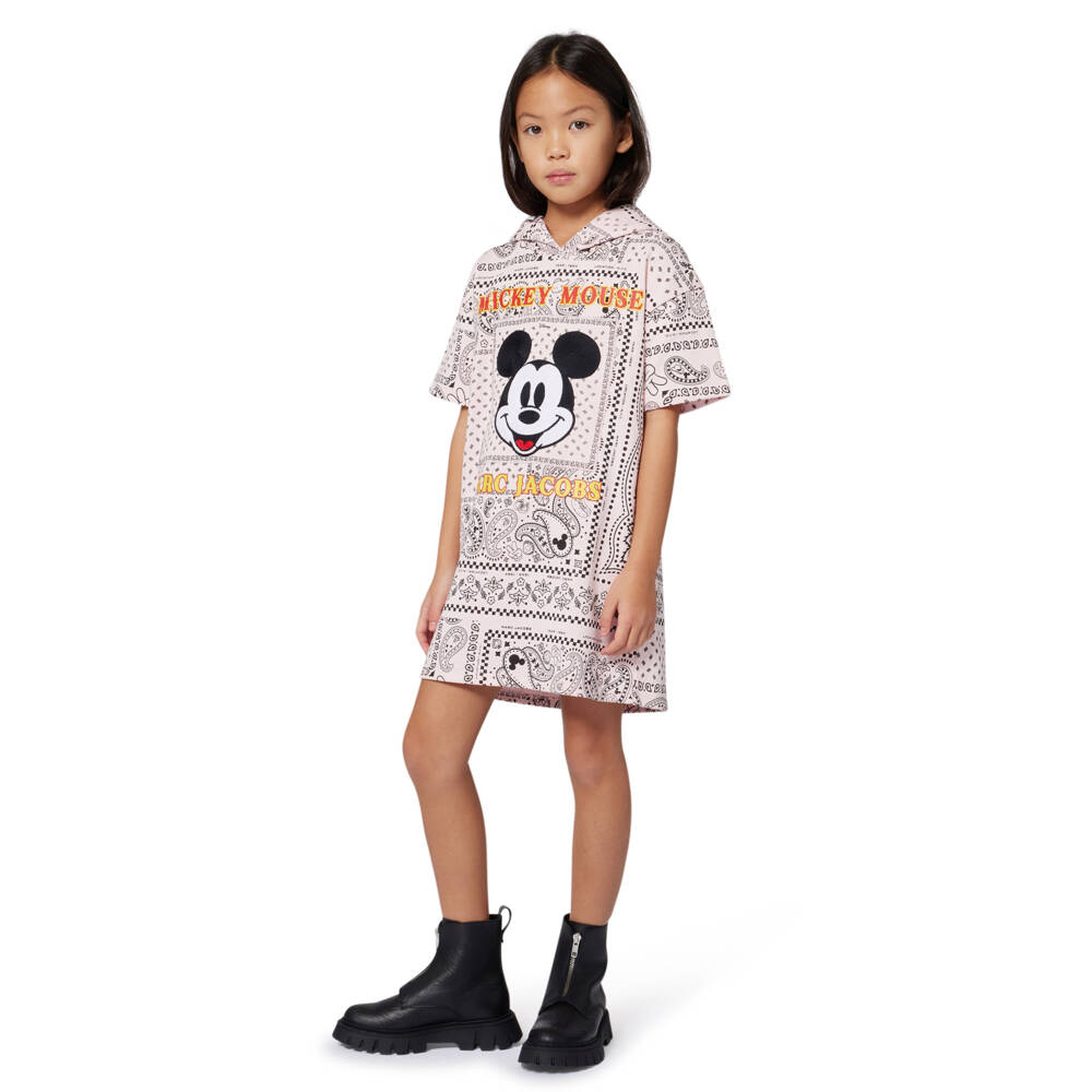 MARC JACOBS-Girls Pink Cotton Bandana Hoodie Dress with Mickey Mouse | Childrensalon Outlet