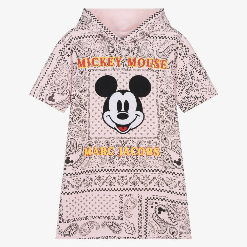 MARC JACOBS-Girls Pink Cotton Bandana Hoodie Dress with Mickey Mouse | Childrensalon Outlet