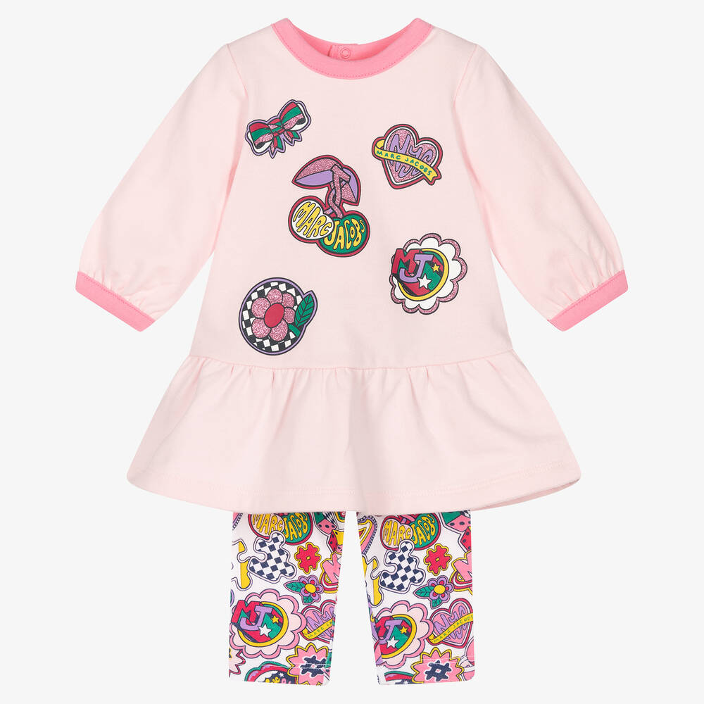 MARC JACOBS - Girls Pink Cotton Dress & Leggings Set | Childrensalon