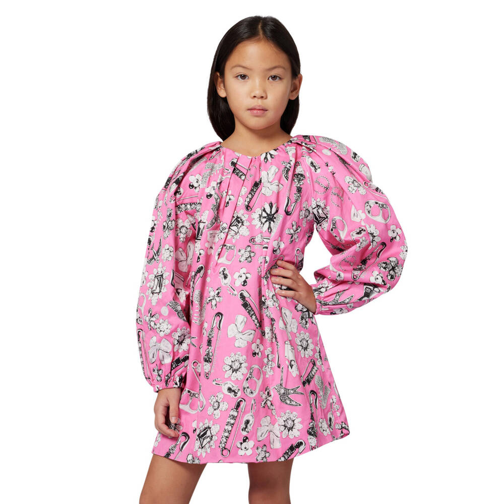 MARC JACOBS-فستان بناتي وردي من القطن بطبعة جواهر | Childrensalon Outlet