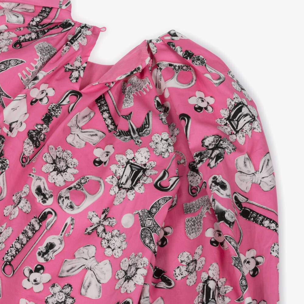 MARC JACOBS-فستان بناتي وردي من القطن بطبعة جواهر | Childrensalon Outlet