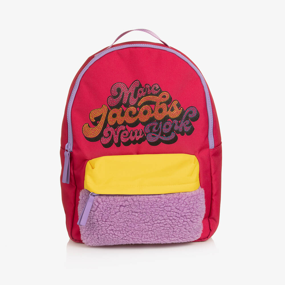 MARC JACOBS - حقيبة ظهر فرو صناعي لون زهري مزينة بديامنتي للبنات (40 سم) | Childrensalon