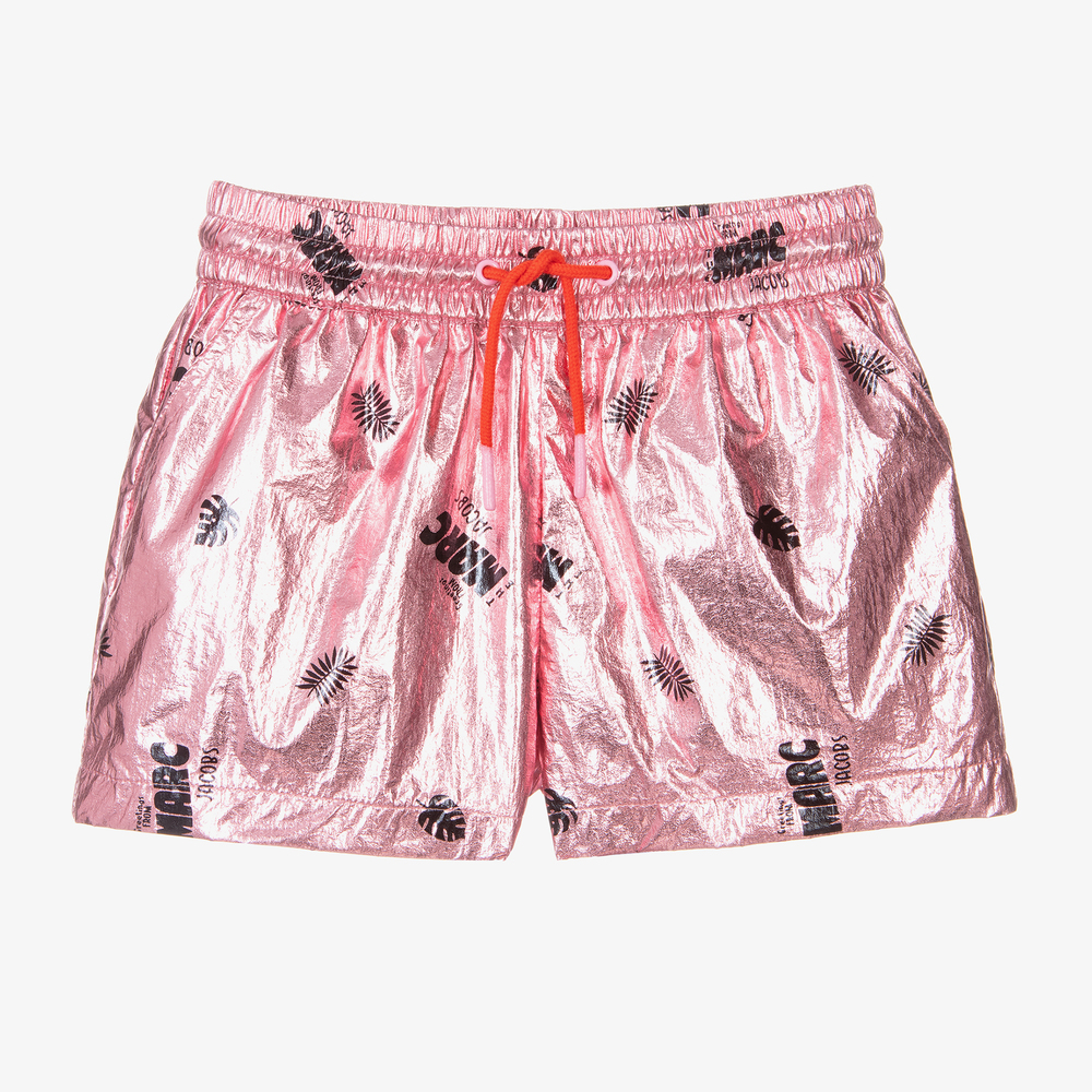 MARC JACOBS - Girls Pink Foil Logo Shorts | Childrensalon