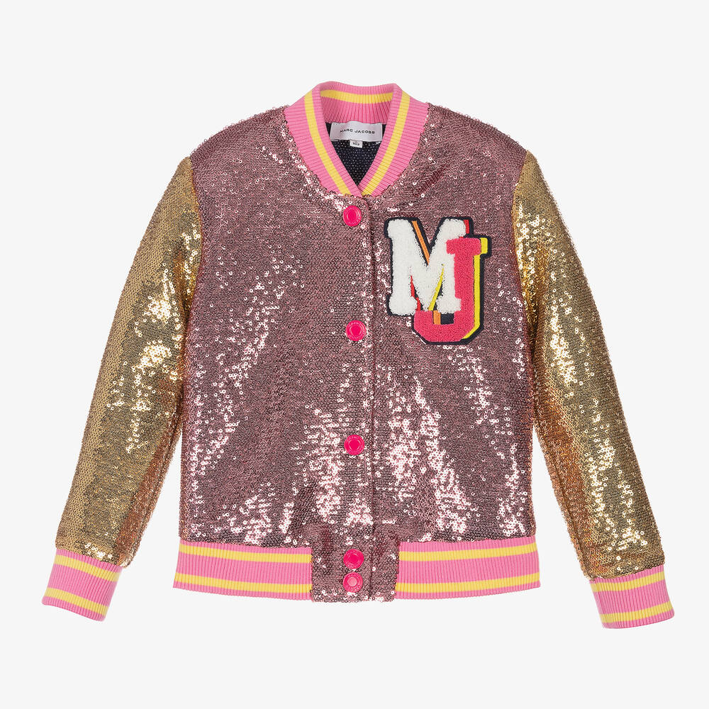 MARC JACOBS Girls Pink Gold Sequin Bomber Jacket