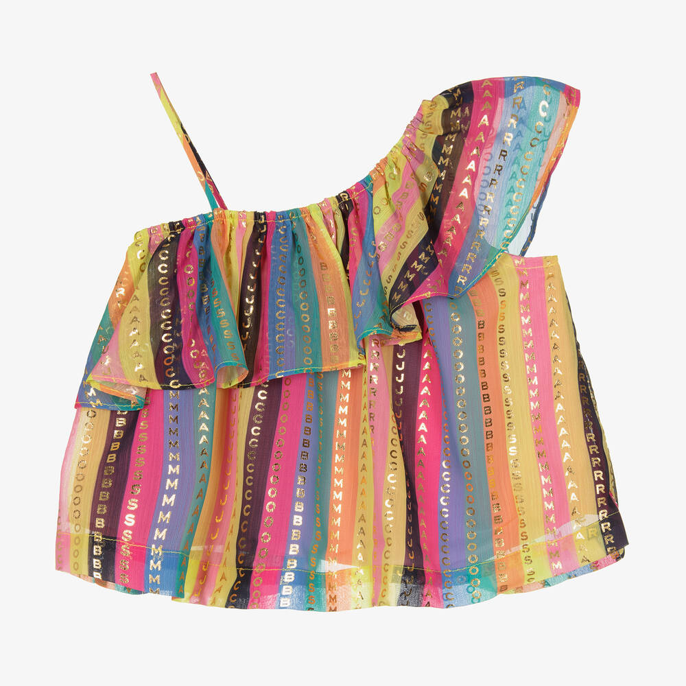 MARC JACOBS - Girls Pink & Gold Striped Asymmetric Top | Childrensalon