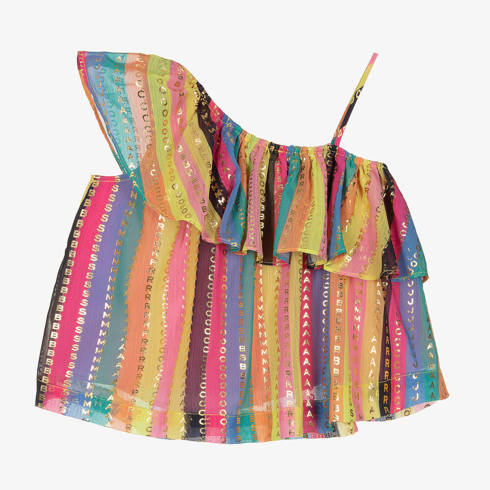 MARC JACOBS-Girls Pink & Gold Striped Asymmetric Top | Childrensalon Outlet