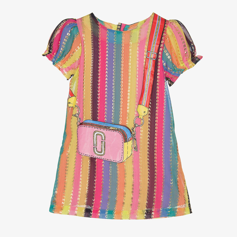 MARC JACOBS - Розовое платье с золотистыми полосками и принтом-сумкой | Childrensalon