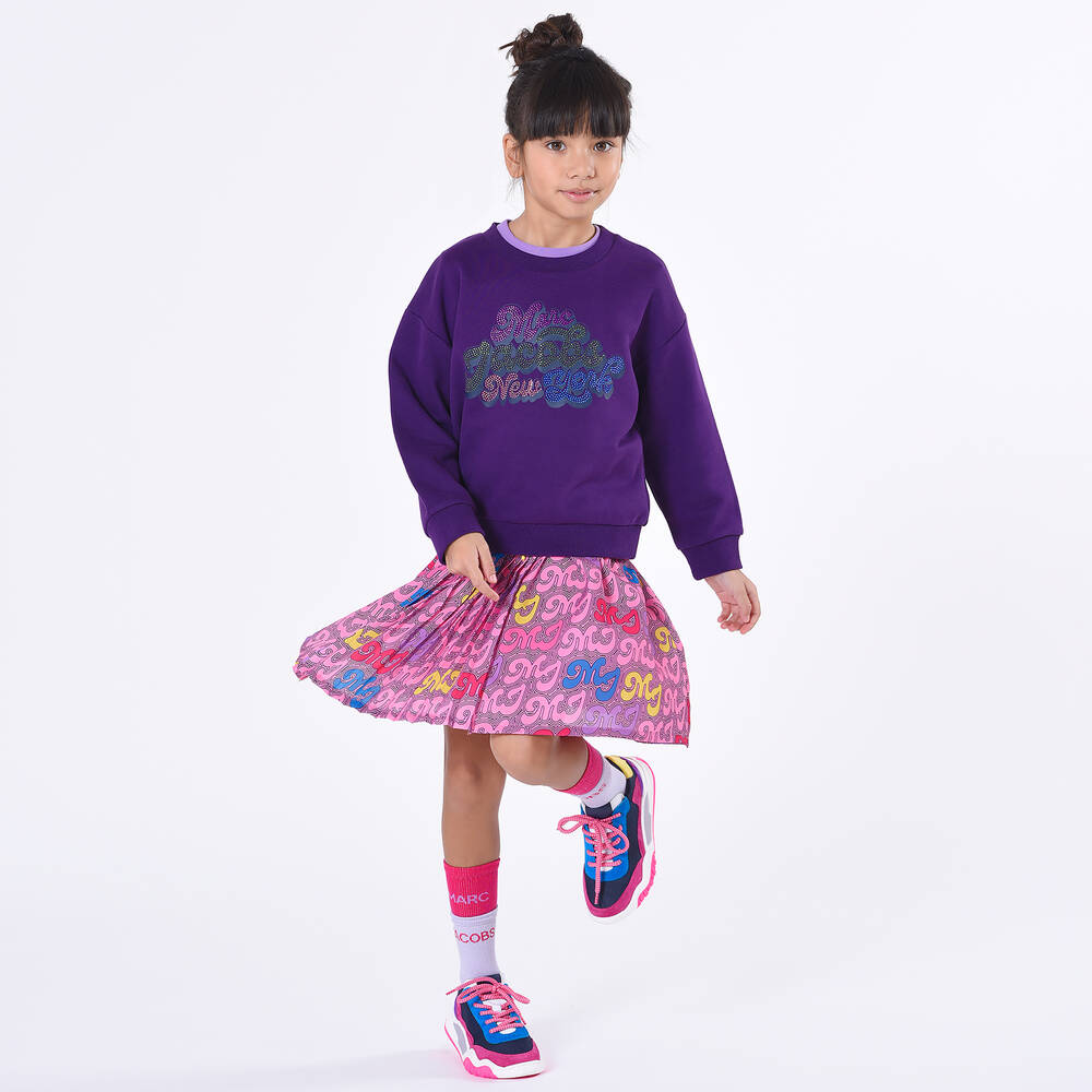 MARC JACOBS - Girls Pink Monogram Print Pleated Skirt
