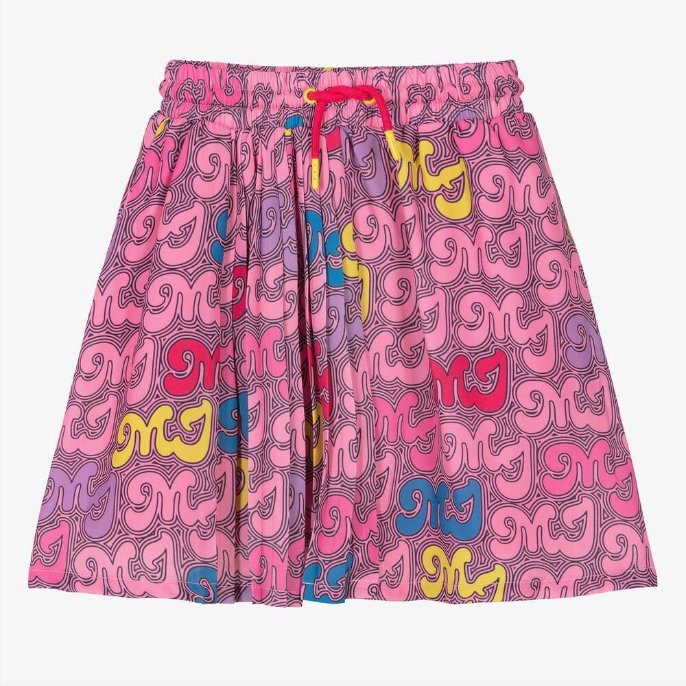 MARC JACOBS - Розовая плиссированная юбка с принтом-монограммой | Childrensalon