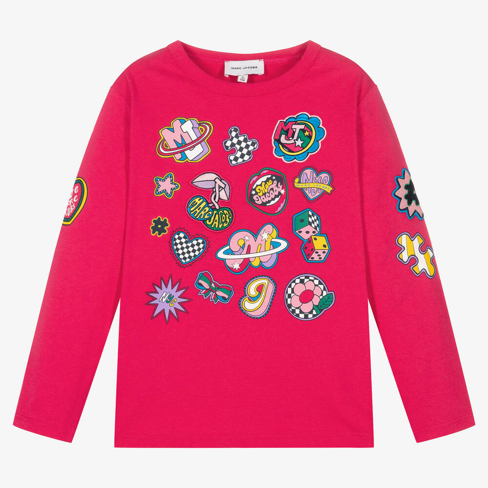 MARC JACOBS - Girls Pink Organic Cotton Patches Top | Childrensalon