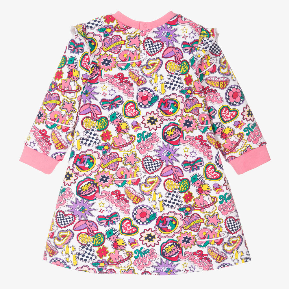 MARC JACOBS-Girls Pink Printed Patches Cotton Dress | Childrensalon Outlet