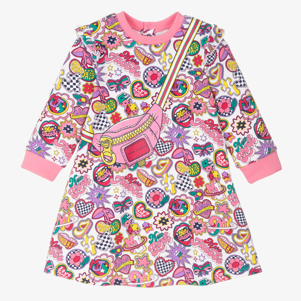 MARC JACOBS - Girls Pink Printed Patches Cotton Dress | Childrensalon