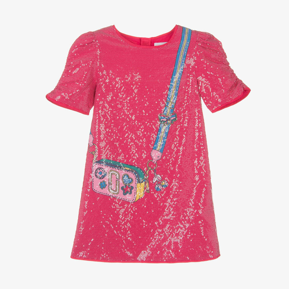 MARC JACOBS - Розовое платье с пайетками и принтом-сумкой | Childrensalon