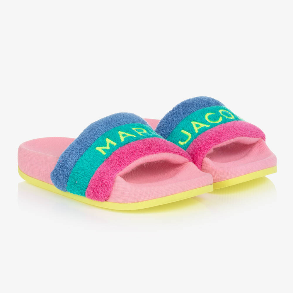 MARC JACOBS - Girls Pink Stripe Towelling Sliders | Childrensalon