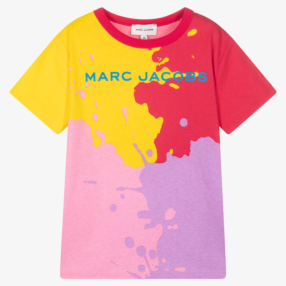 MARC JACOBS - تيشيرت قطن عضوي لون زهري وأصفر بألوان بلوك | Childrensalon