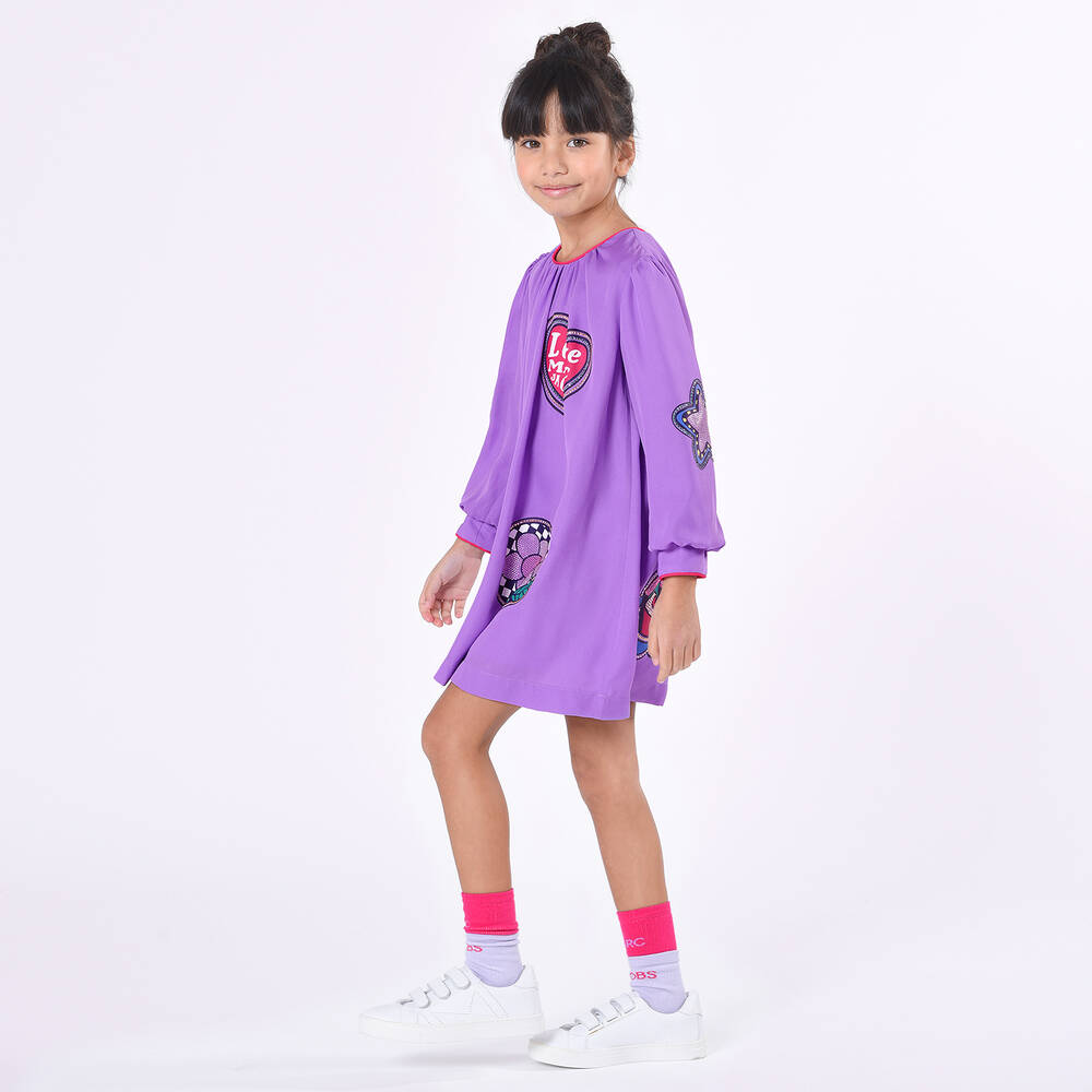 MARC JACOBS-Girls Purple Patch Crêpe Dress | Childrensalon Outlet