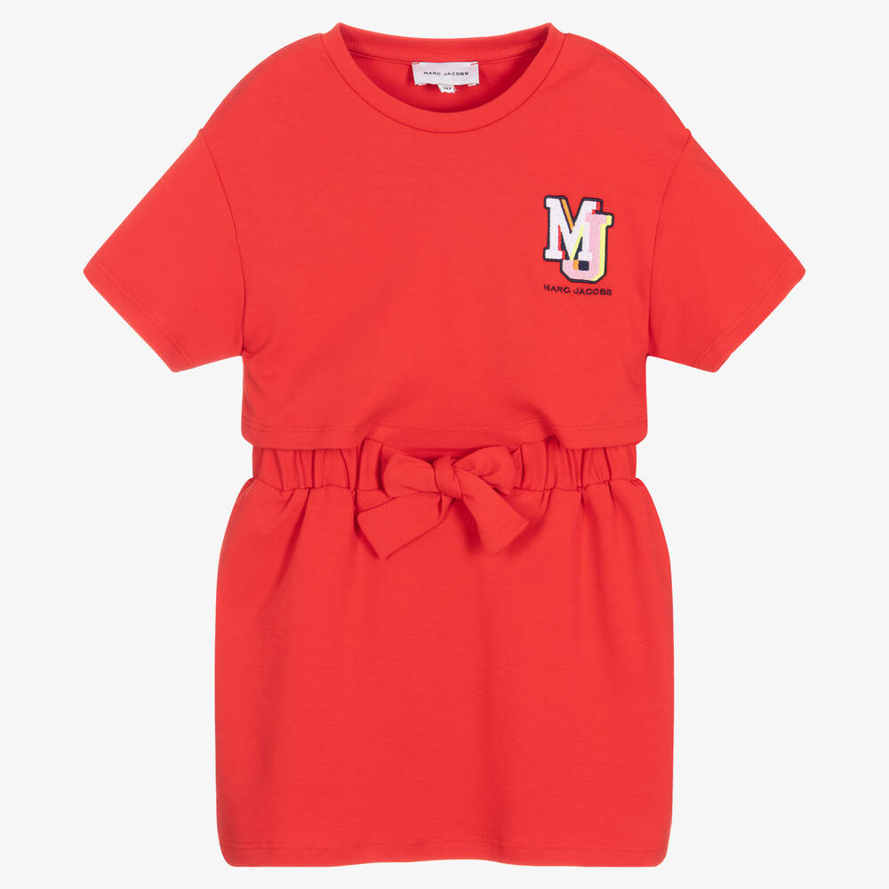 MARC JACOBS - Girls Red Jersey Logo Dress | Childrensalon