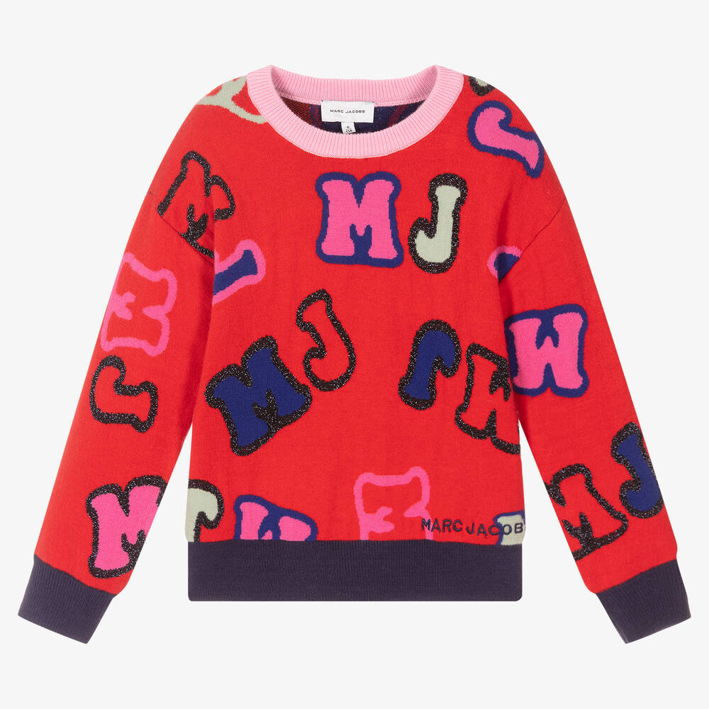 MARC JACOBS - Girls Red & Pink Logo Sweater | Childrensalon