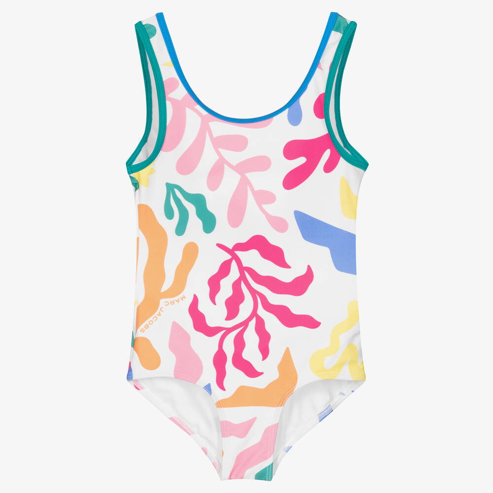 MARC JACOBS - Girls White Coral Swimsuit | Childrensalon
