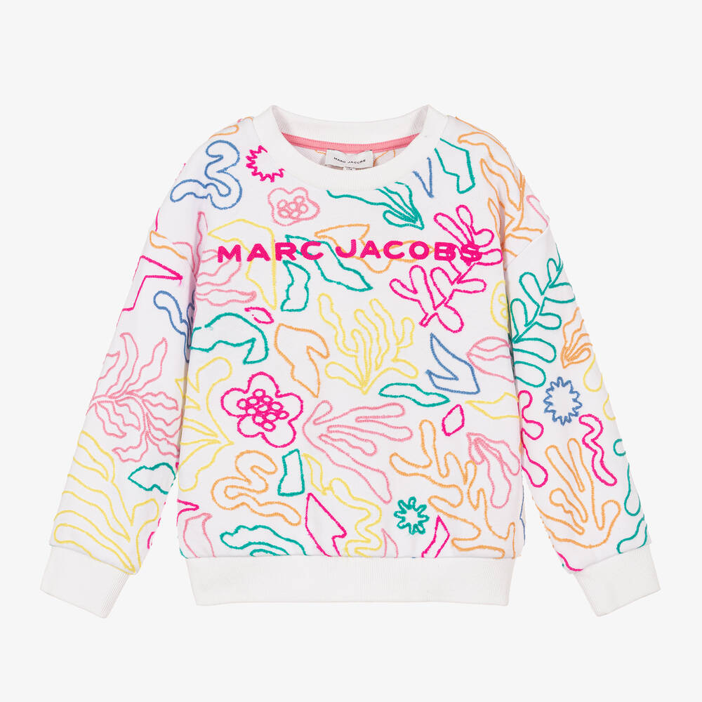 MARC JACOBS - Girls White Embroidered Coral Logo Sweatshirt | Childrensalon