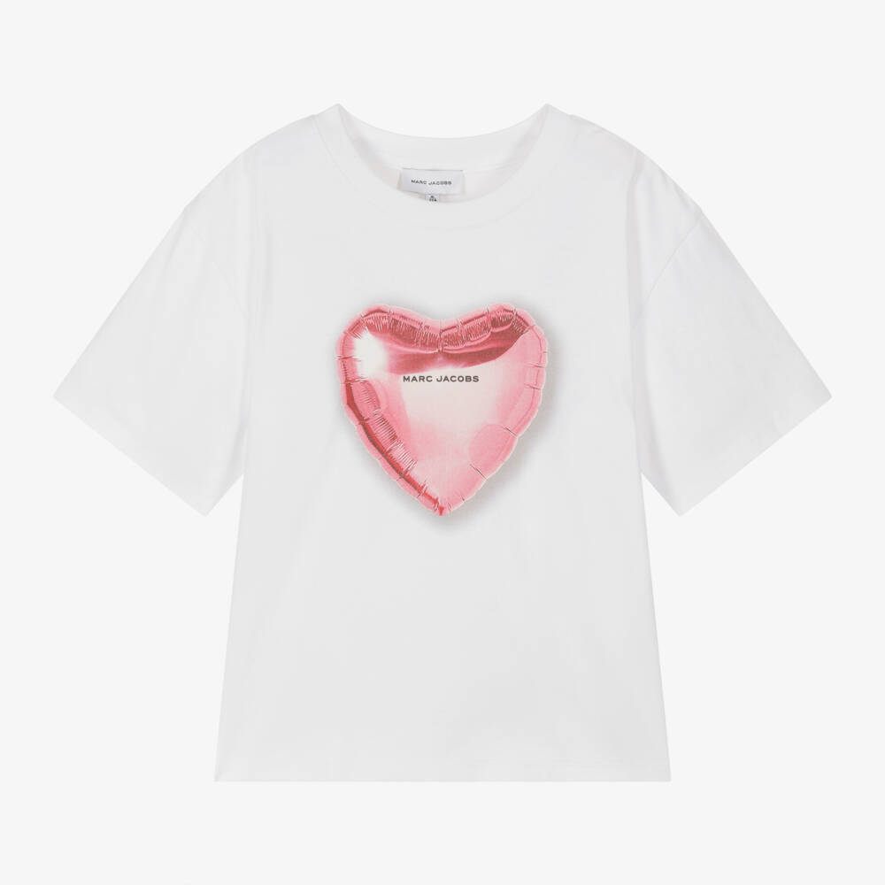 MARC JACOBS-Girls White Heart Logo Tee | Childrensalon Outlet