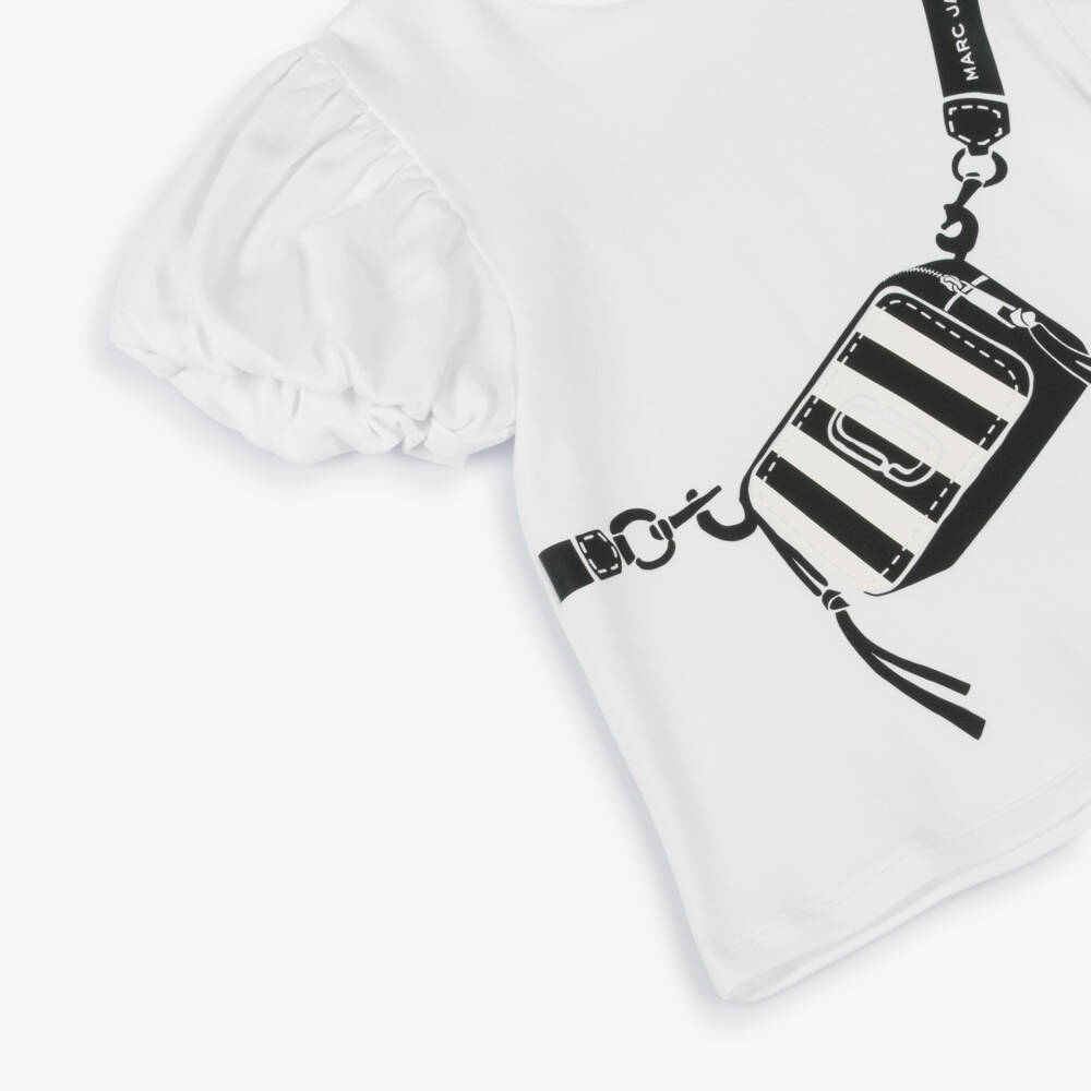 MARC JACOBS-بلوزة قطنية بيضاء بتصميم وهمي للبنات | Childrensalon Outlet