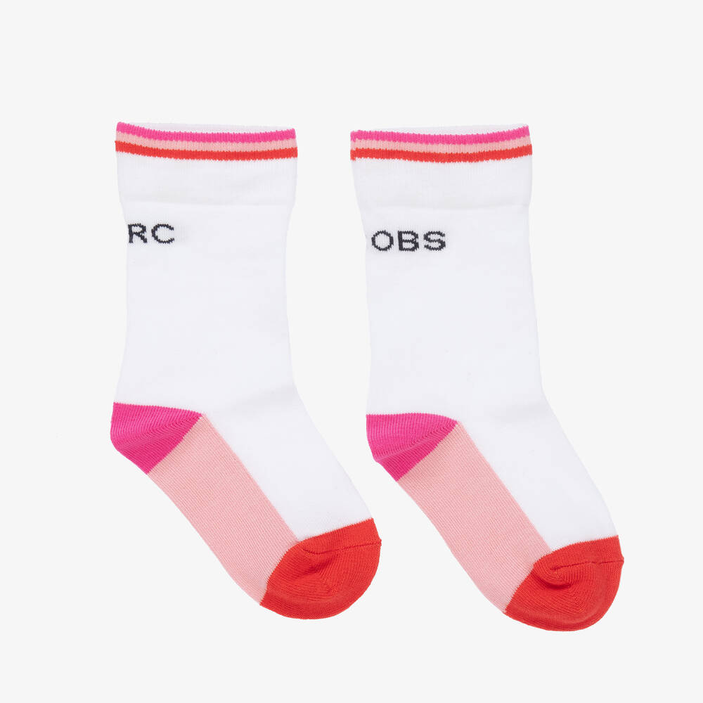 MARC JACOBS - Girls White & Pink Logo Socks | Childrensalon