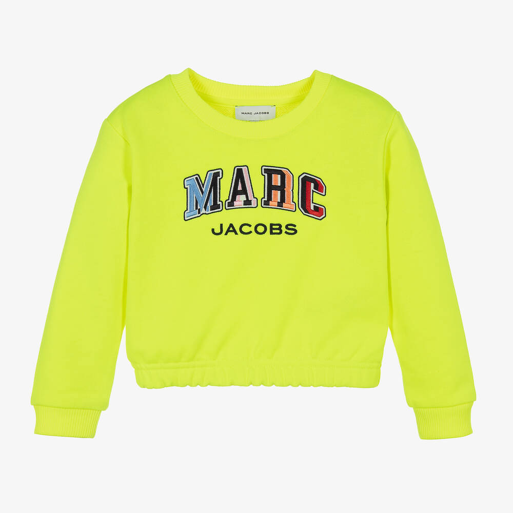 MARC JACOBS - سويتشيرت قطن جيرسي لون أصفر نيون للبنات | Childrensalon