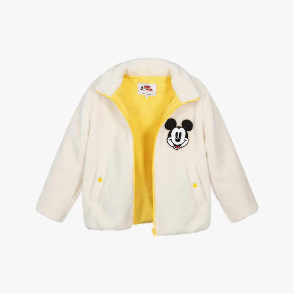 MARC JACOBS-Ivory Teddy Fleece Jacket with Embroidered Mickey Mouse | Childrensalon Outlet