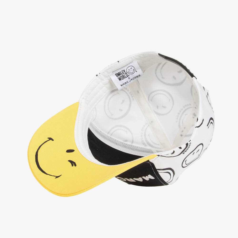 MARC JACOBS-Teen Black & White Cotton Smiley Faces Cap | Childrensalon Outlet