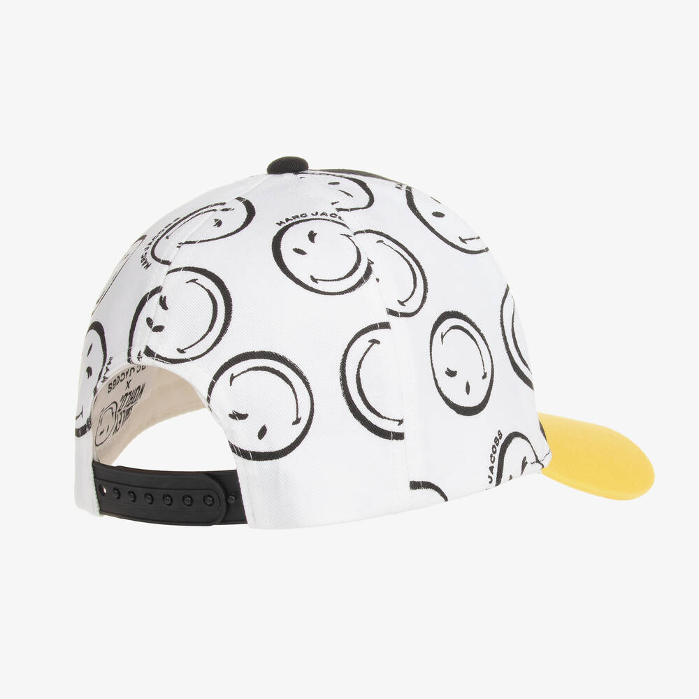 MARC JACOBS-Teen Black & White Cotton Smiley Faces Cap | Childrensalon Outlet