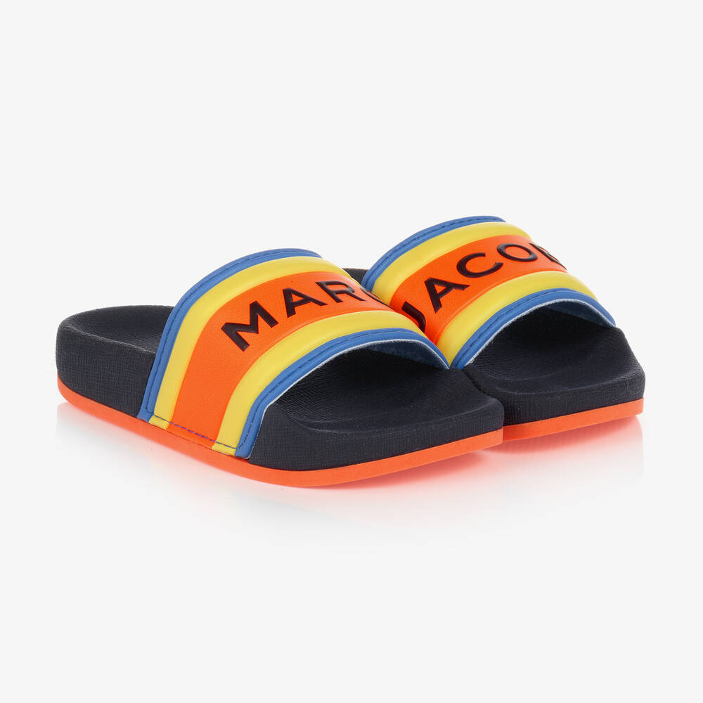 MARC JACOBS - Teen Blue & Neon Orange Stripe Sliders | Childrensalon