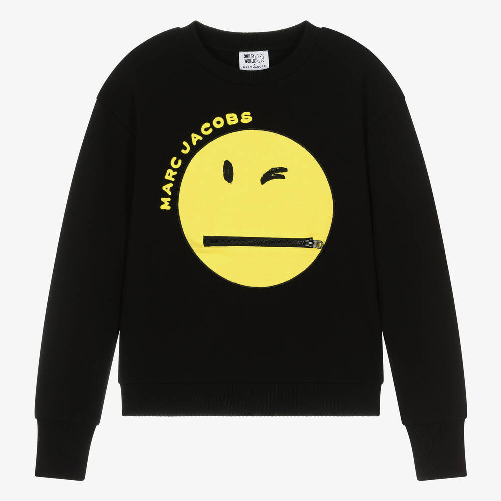 MARC JACOBS-Teen Boys Black Smiley Face Sweatshirt | Childrensalon Outlet