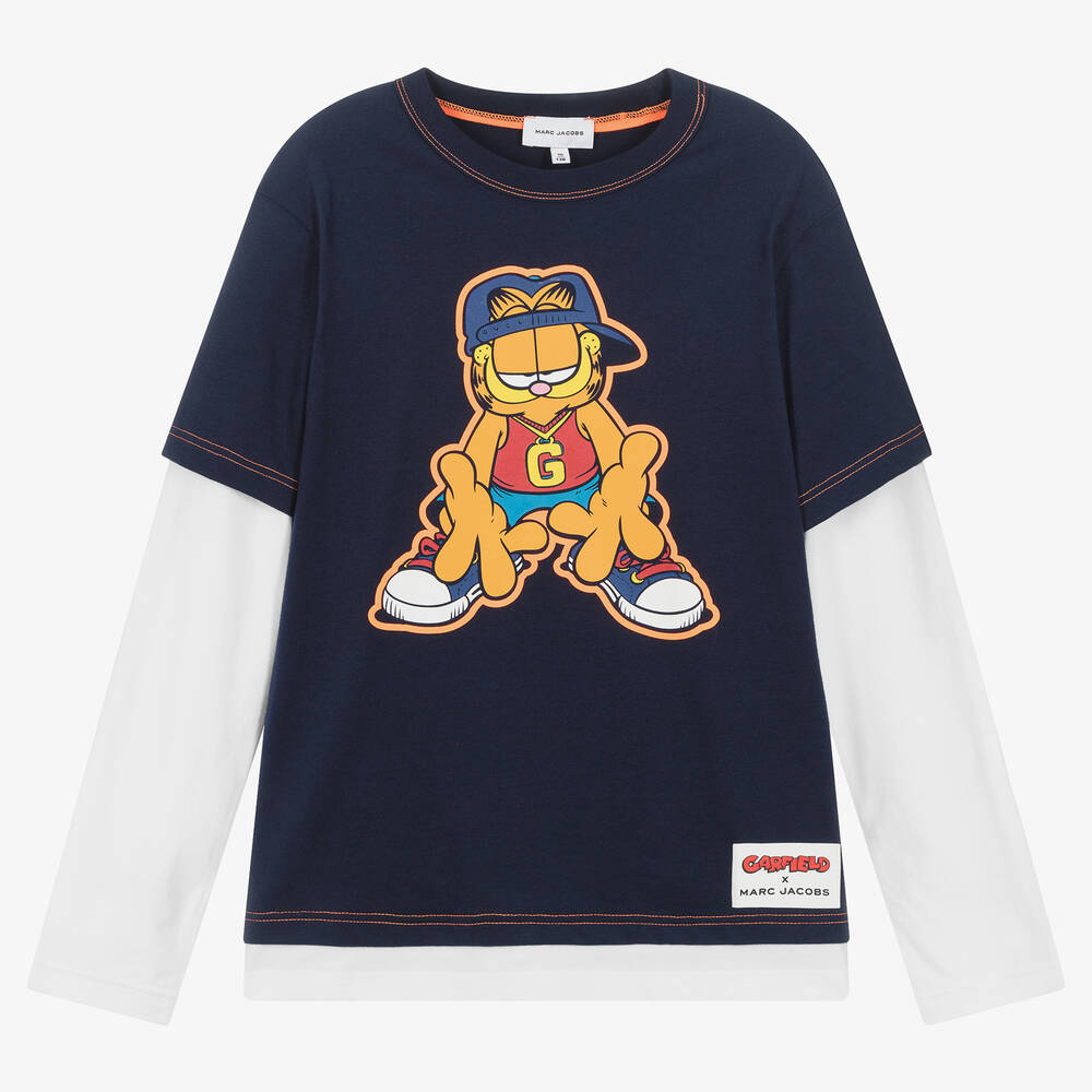 MARC JACOBS-Teen Boys Blue & White Cotton Garfield Top | Childrensalon Outlet